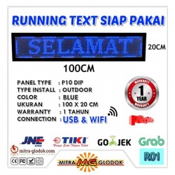 Running Text Biru Satu Warna P10 Outdoor Siap Pakai WIFI + USB | BLUE - 100 x 20 cm